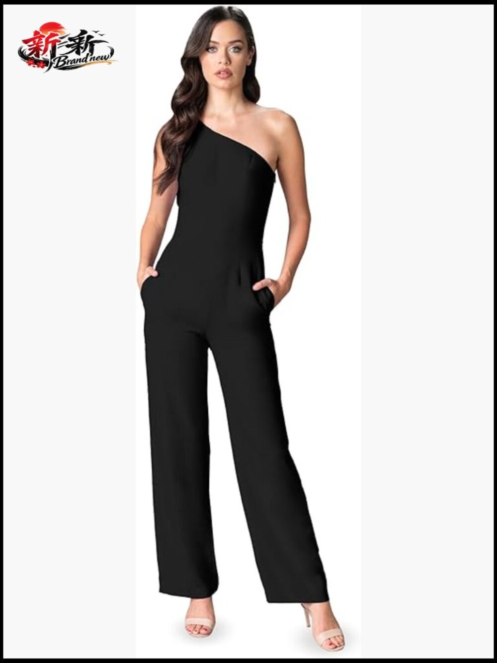 Polyester Blend Jumpsuit With Asymmetric Neck And Pockets
